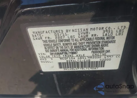 2011 Nissan Sentra 2.0S from USA, damaged, VIN 3N1AB6AP7BL719087